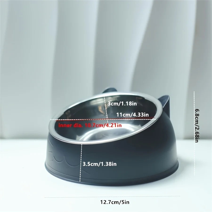 Bol surélevé en acier inoxydable pour chat, plat de nourriture et d'eau incliné avec support d'oreille mignon, conception de Protection du cou pour chats