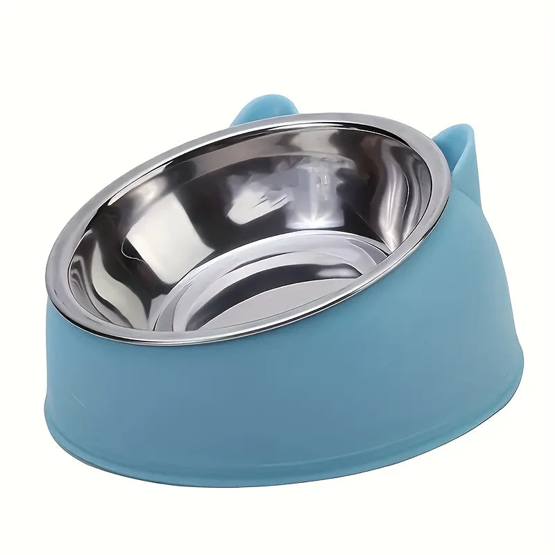 Bol surélevé en acier inoxydable pour chat, plat de nourriture et d'eau incliné avec support d'oreille mignon, conception de Protection du cou pour chats