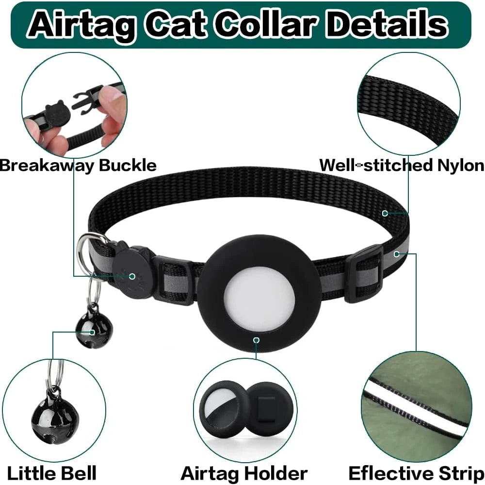 Collier de chat mignon Airtag Breakaway collier de chaton réfléchissant avec cloche pour Apple Air porte-étiquette cloche.