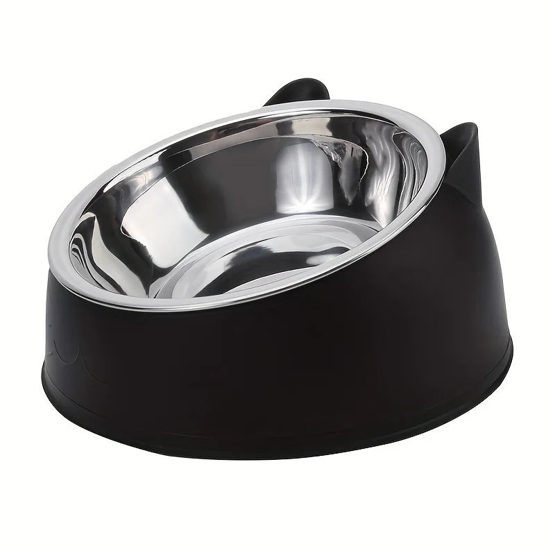 Bol surélevé en acier inoxydable pour chat, plat de nourriture et d'eau incliné avec support d'oreille mignon, conception de Protection du cou pour chats