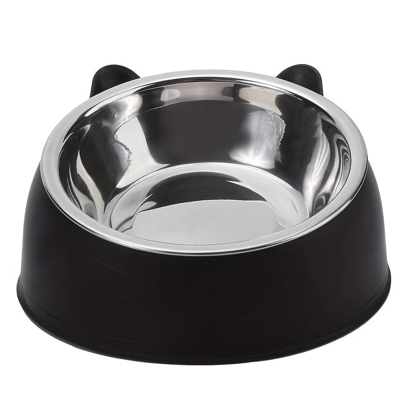 Bol surélevé en acier inoxydable pour chat, plat de nourriture et d'eau incliné avec support d'oreille mignon, conception de Protection du cou pour chats