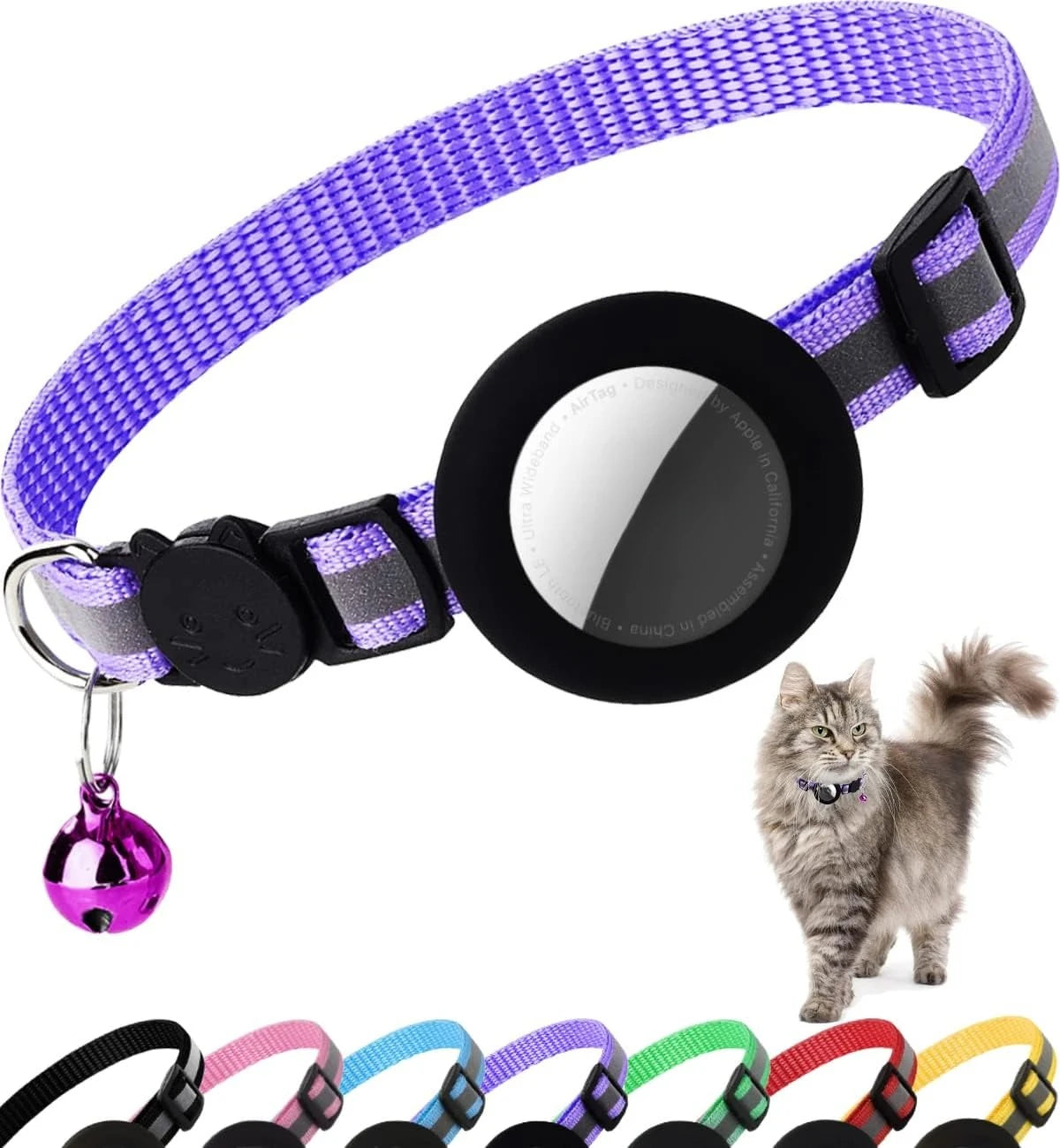 Collier de chat mignon Airtag Breakaway collier de chaton réfléchissant avec cloche pour Apple Air porte-étiquette cloche.