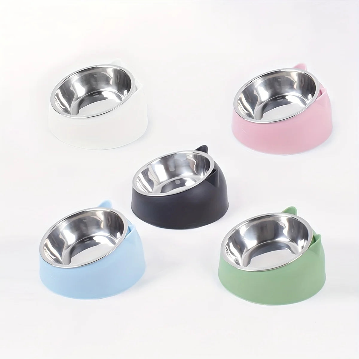 Bol surélevé en acier inoxydable pour chat, plat de nourriture et d'eau incliné avec support d'oreille mignon, conception de Protection du cou pour chats