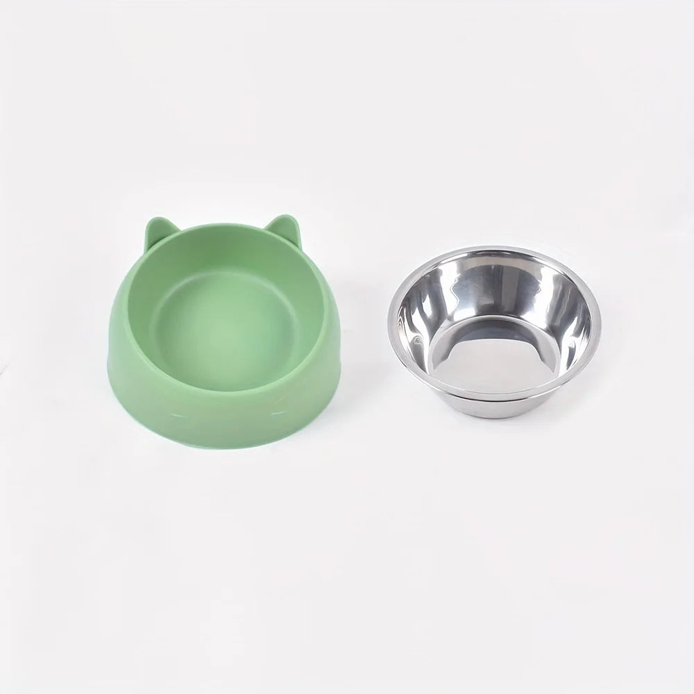 Bol surélevé en acier inoxydable pour chat, plat de nourriture et d'eau incliné avec support d'oreille mignon, conception de Protection du cou pour chats
