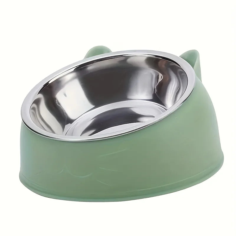 Bol surélevé en acier inoxydable pour chat, plat de nourriture et d'eau incliné avec support d'oreille mignon, conception de Protection du cou pour chats