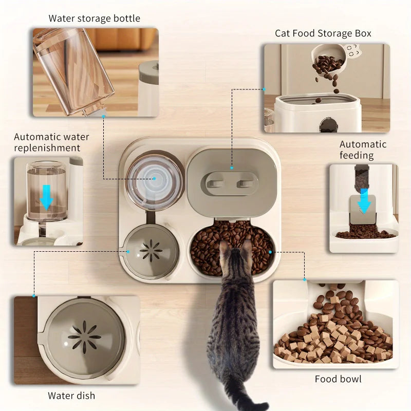 Gamelle pour chat mangeoire automatique avec conception anti-déversement avec fontaine d'eau distributeur de nourriture pour animaux de compagnie pour petits, moyens et grands chats chiens