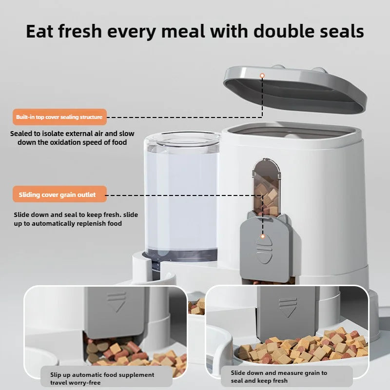 Gamelle pour chat mangeoire automatique avec conception anti-déversement avec fontaine d'eau distributeur de nourriture pour animaux de compagnie pour petits, moyens et grands chats chiens