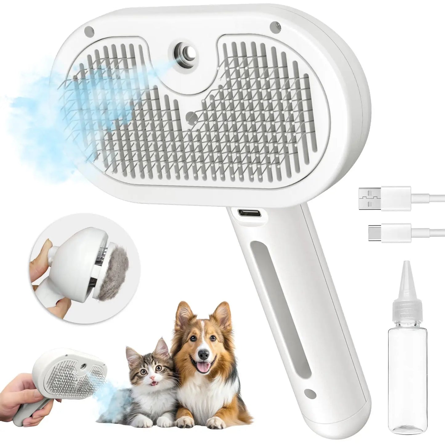 Brosse vapeur pour chat et chien - Peigne à vapeur pour éliminer les poils d'animaux