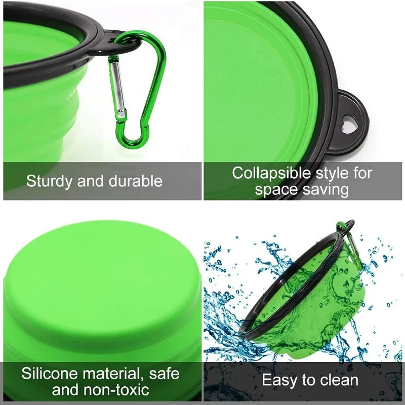 Gamelle portable pliante en Silicone pour Chien et Chat, Distributeur 2 en 1 pour Animaux de Compagnie, Voyage en Plein Air, avec Mousqueton, Bouteille, Récipient de Nourriture et d'Eau