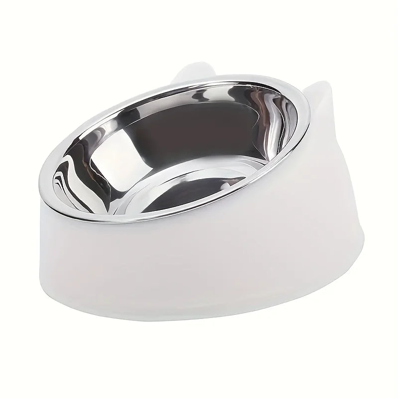 Bol surélevé en acier inoxydable pour chat, plat de nourriture et d'eau incliné avec support d'oreille mignon, conception de Protection du cou pour chats