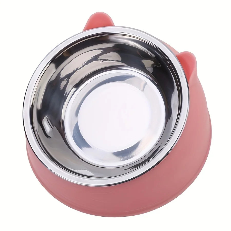 Bol surélevé en acier inoxydable pour chat, plat de nourriture et d'eau incliné avec support d'oreille mignon, conception de Protection du cou pour chats