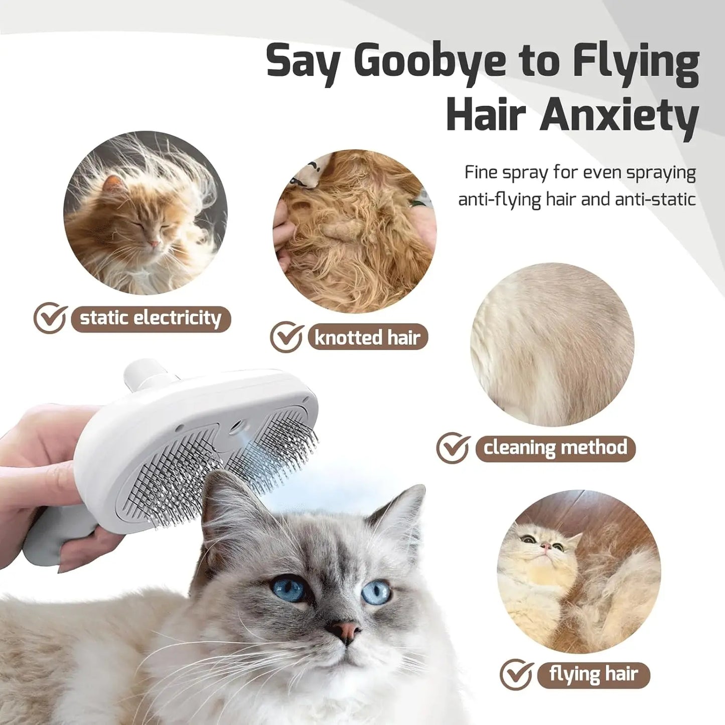 Brosse vapeur pour chat et chien - Peigne à vapeur pour éliminer les poils d'animaux