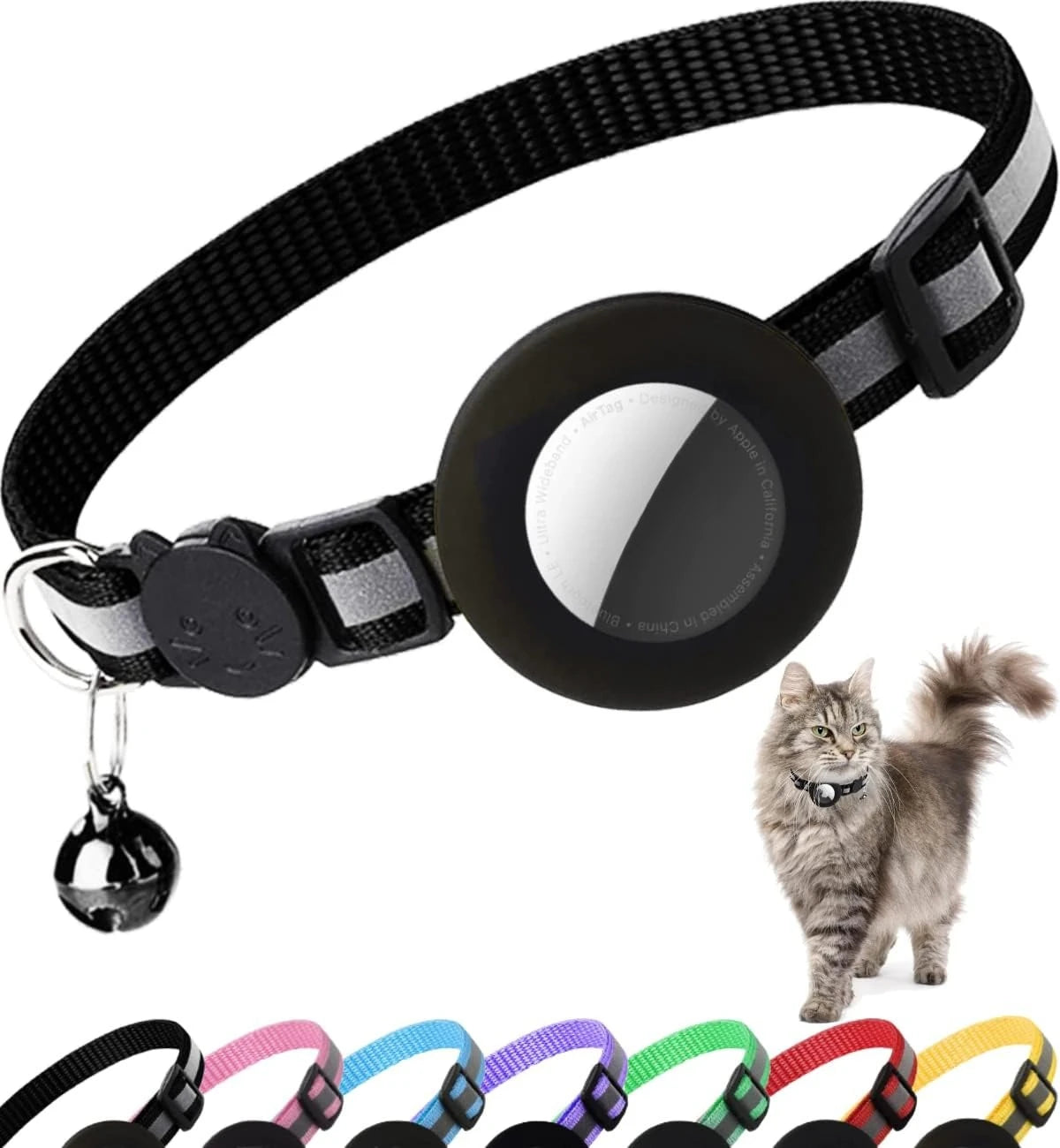 Collier de chat mignon Airtag Breakaway collier de chaton réfléchissant avec cloche pour Apple Air porte-étiquette cloche.