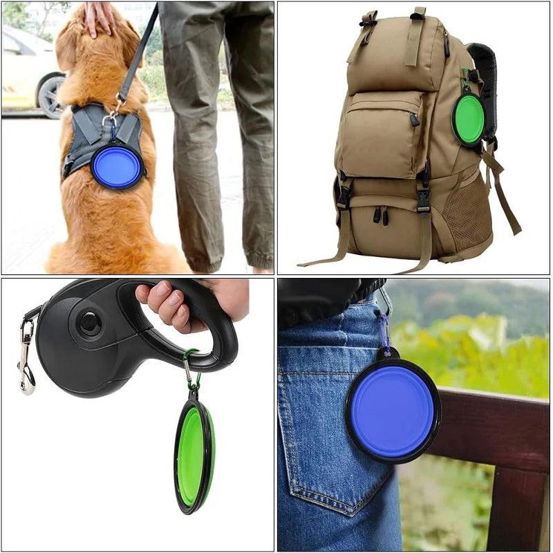 Gamelle portable pliante en Silicone pour Chien et Chat, Distributeur 2 en 1 pour Animaux de Compagnie, Voyage en Plein Air, avec Mousqueton, Bouteille, Récipient de Nourriture et d'Eau