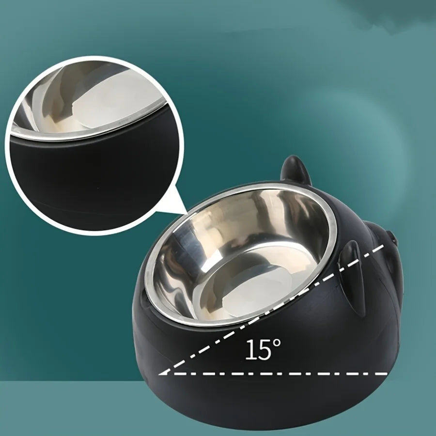 Bol surélevé en acier inoxydable pour chat, plat de nourriture et d'eau incliné avec support d'oreille mignon, conception de Protection du cou pour chats